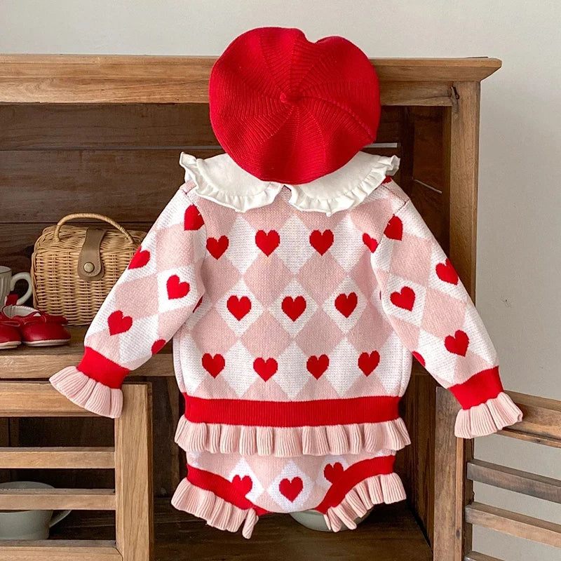 Heart Ruffle Knitted Outfit