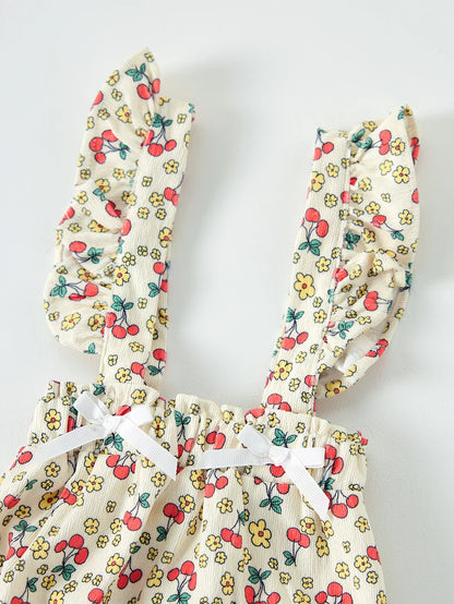 Cherry Ribbon Suspender Romper