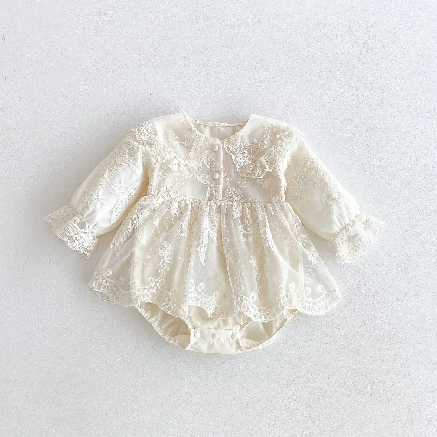 Lace Button up Romper Dress