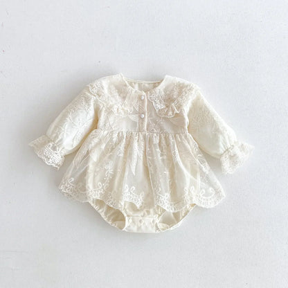 Lace Button up Romper Dress