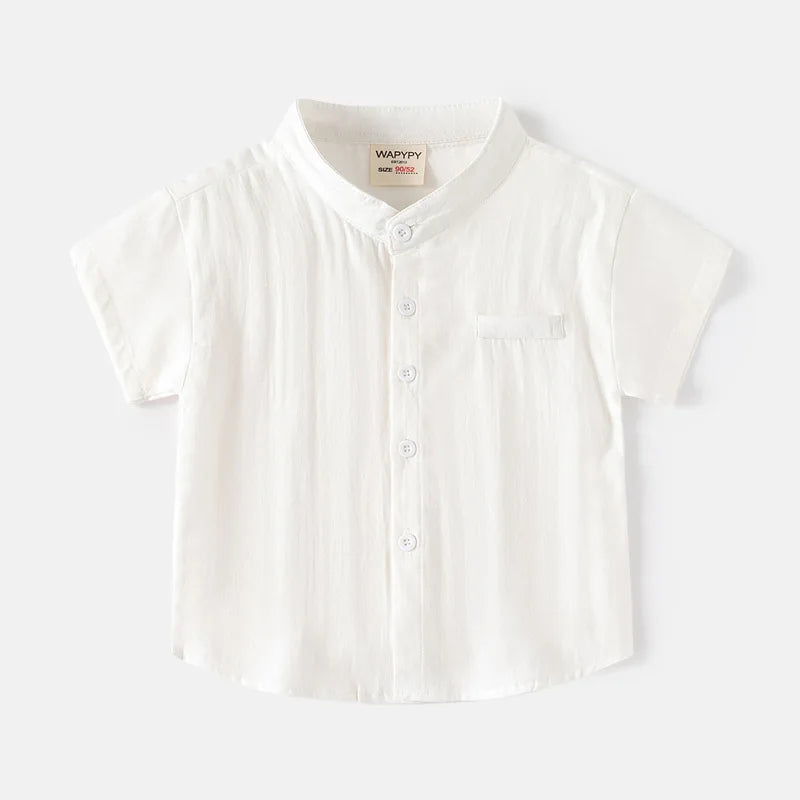 Stand Collar Solid Cotton Shirt