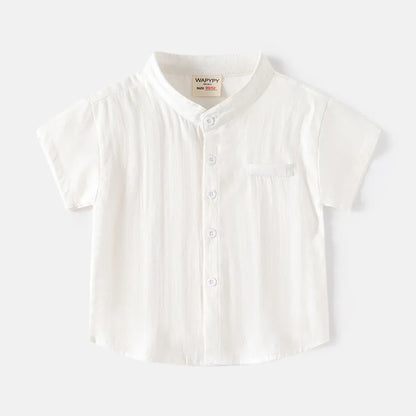 Stand Collar Solid Cotton Shirt