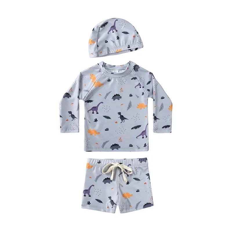 Boys Long sleeve Swimsuit Set. 3Pcs