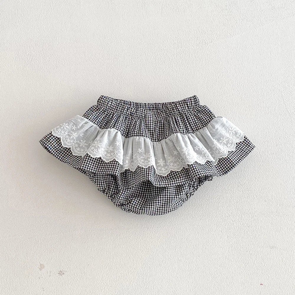 Plaid Ruffles Lace Skirt