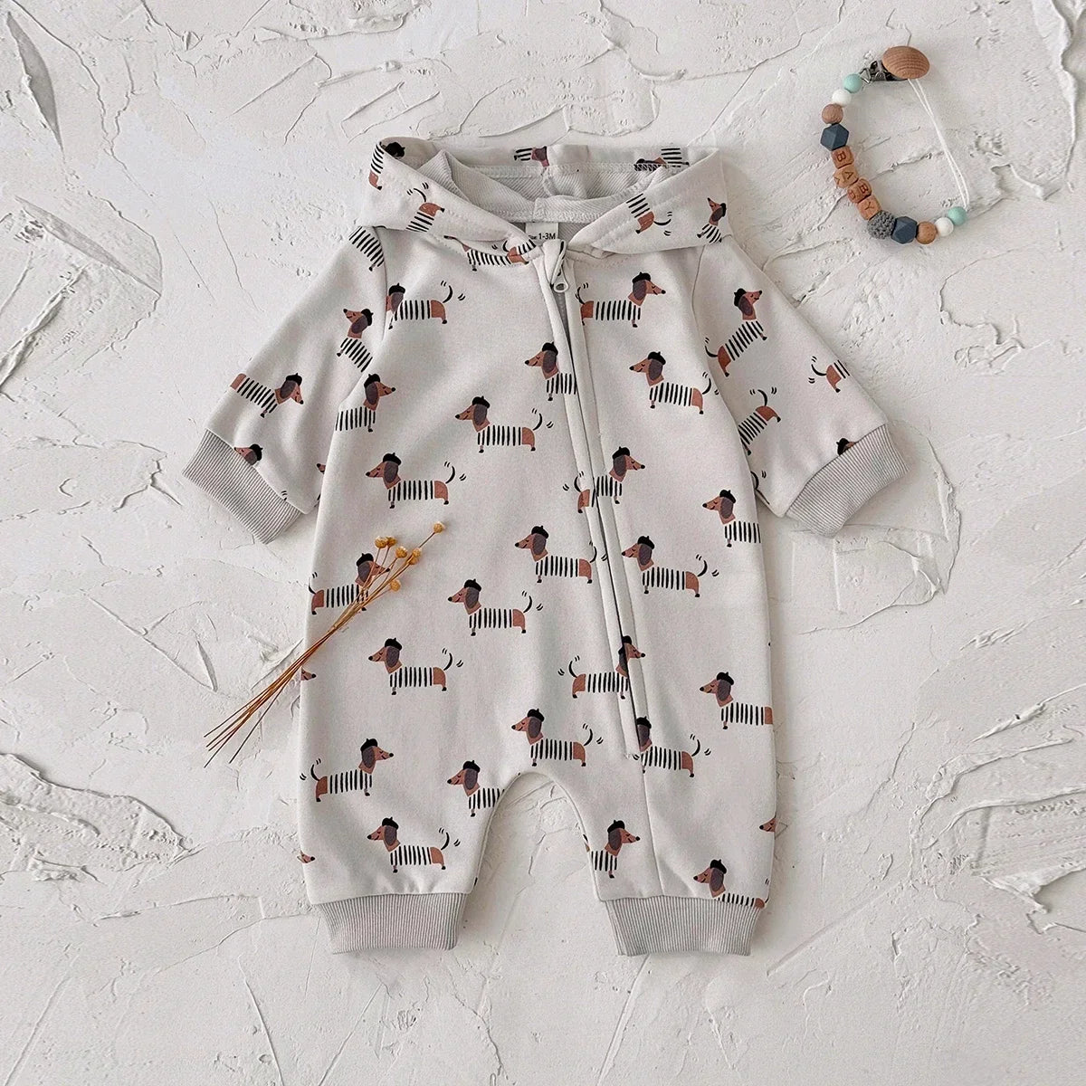 Dog Printed Hooded Jumpsuit