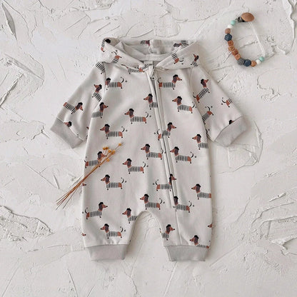 Dog Printed Hooded Jumpsuit