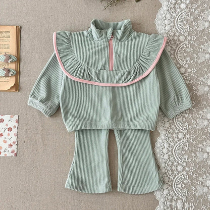 Corduroy Color block Pants Set