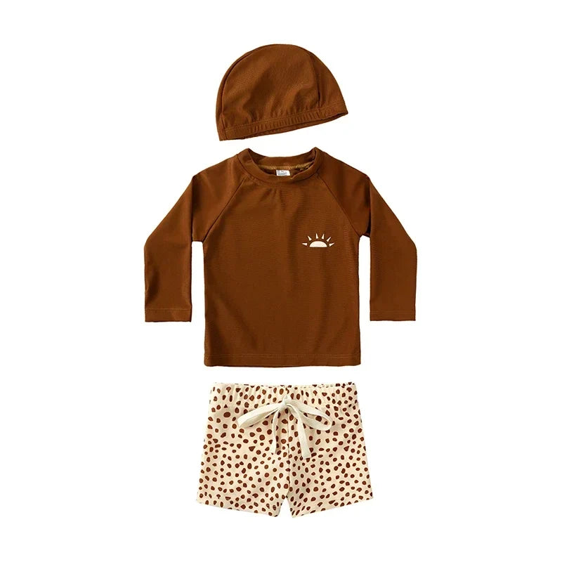 Boys Long sleeve Swimsuit Set. 3Pcs