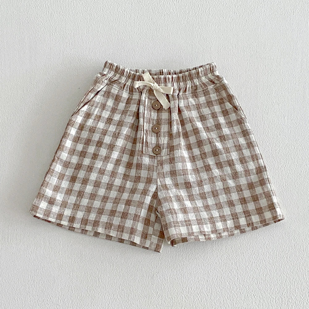 Linen Cotton Plaid Shorts