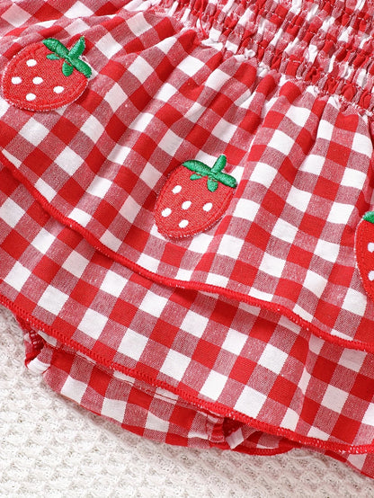 Strawberry Plaid  Layered Romper