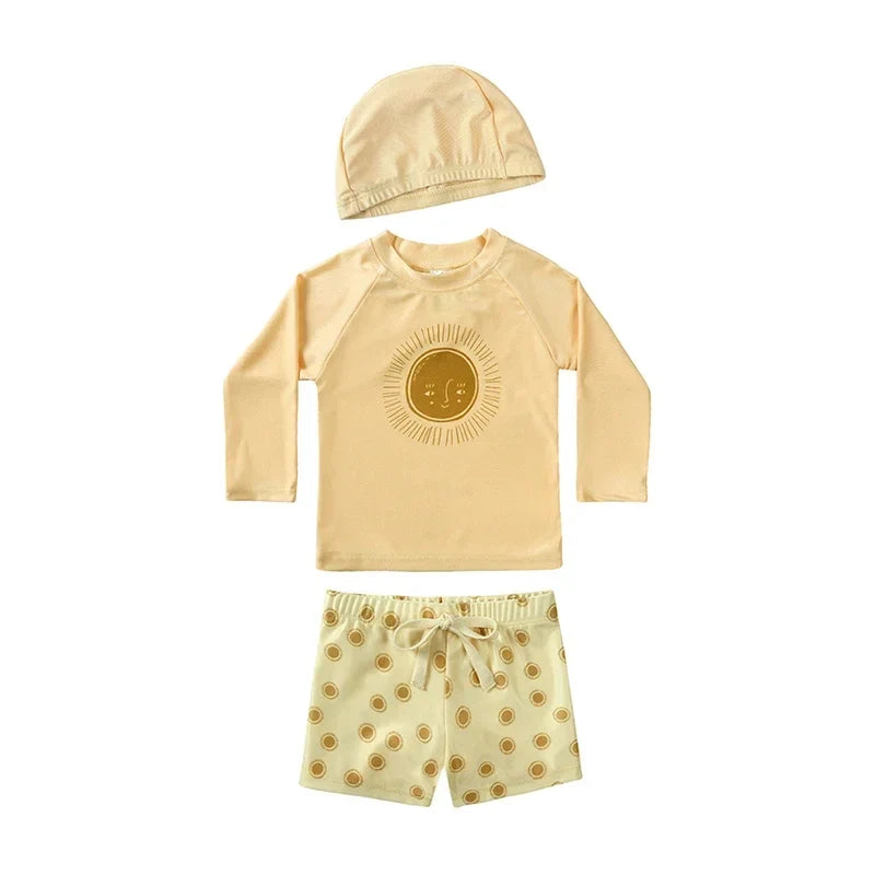 Boys Long sleeve Swimsuit Set. 3Pcs