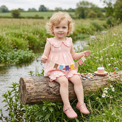 Daisy Print Doll Collar Shorts Set