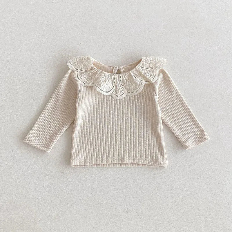 Embroidered Flower Lotus Collar Top