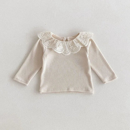 Embroidered Flower Lotus Collar Top