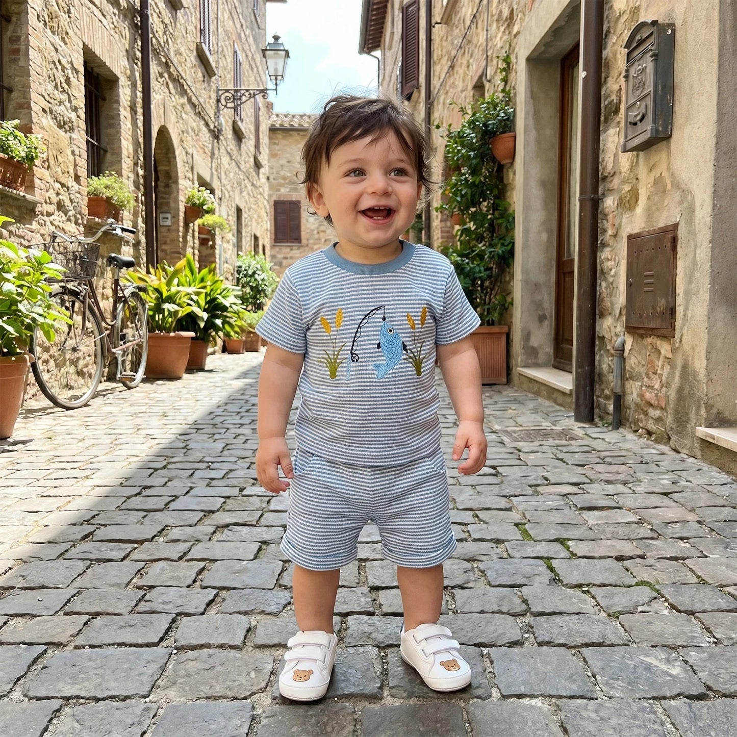 Striped Go Fish Shorts Set