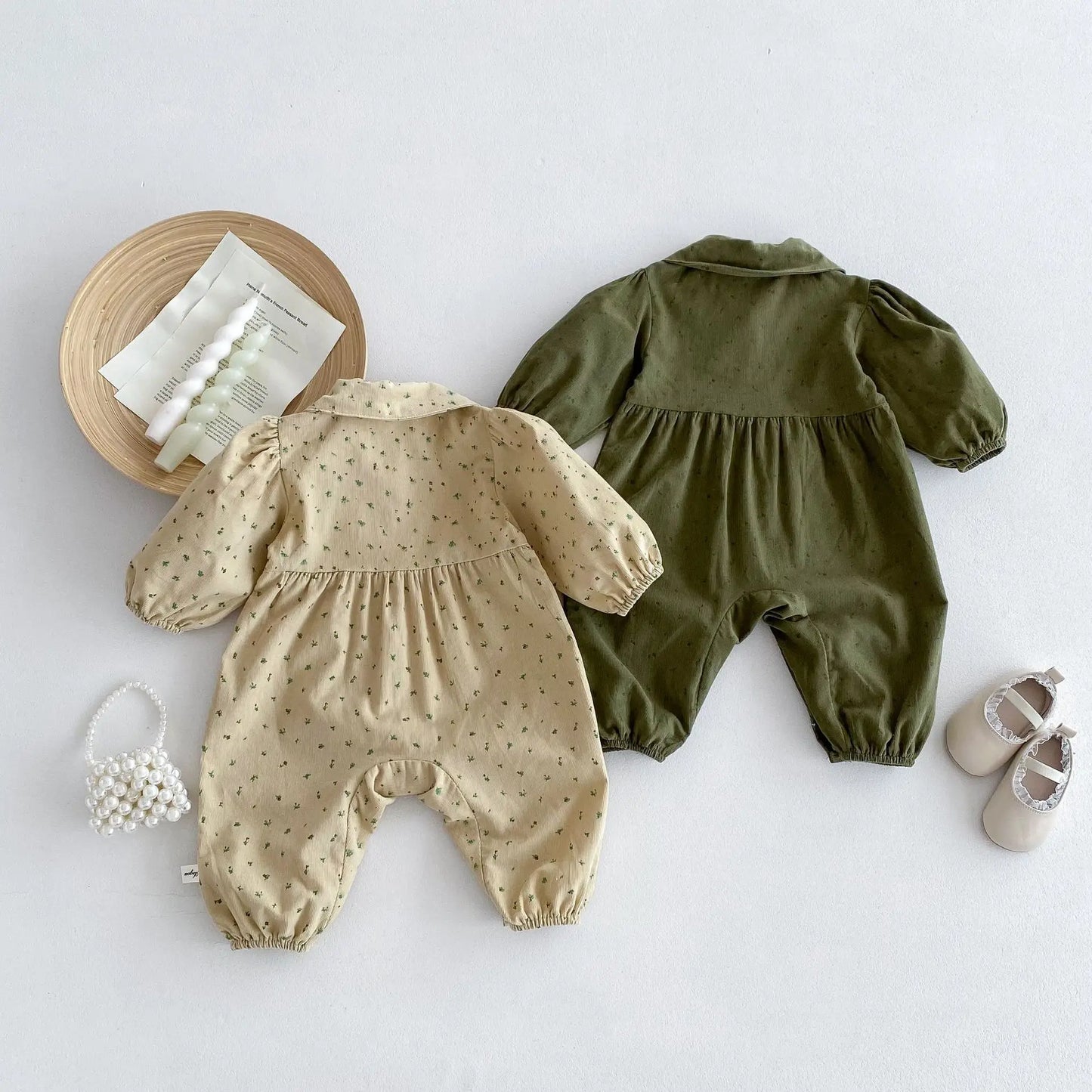 Corduroy Floral Lapel Jumpsuit