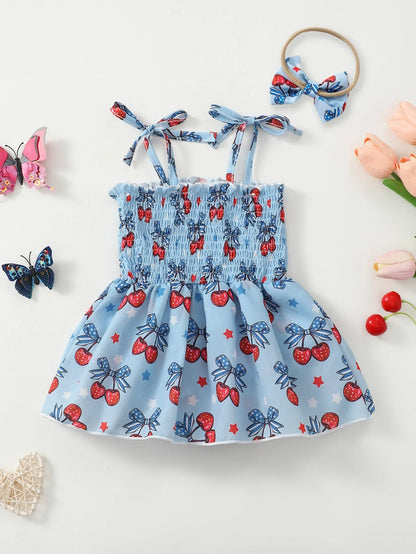 Blue Cherry Print Romper