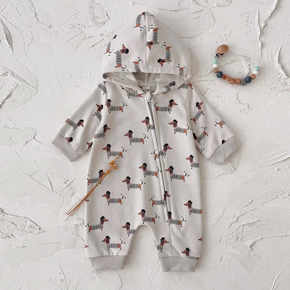 Dog Printed Hooded Jumpsuit