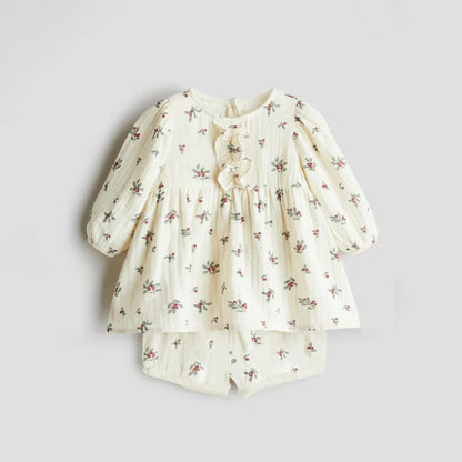 Ruffle Floral Cotton Shorts Set