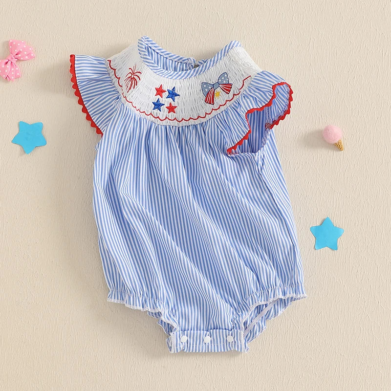 Stripe Star Embroidery Romper