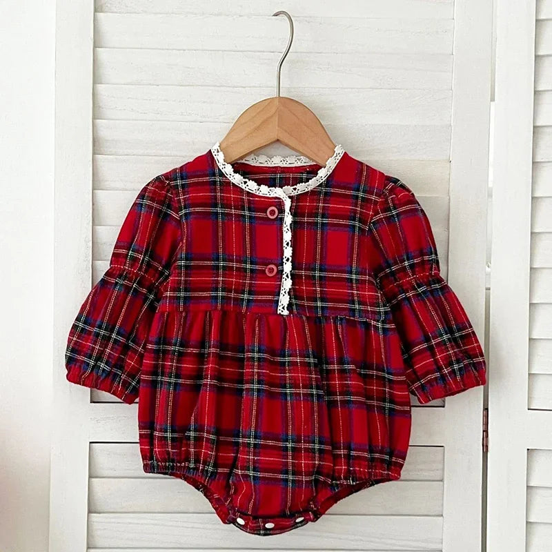 Round Neck Buffalo Plaid Romper
