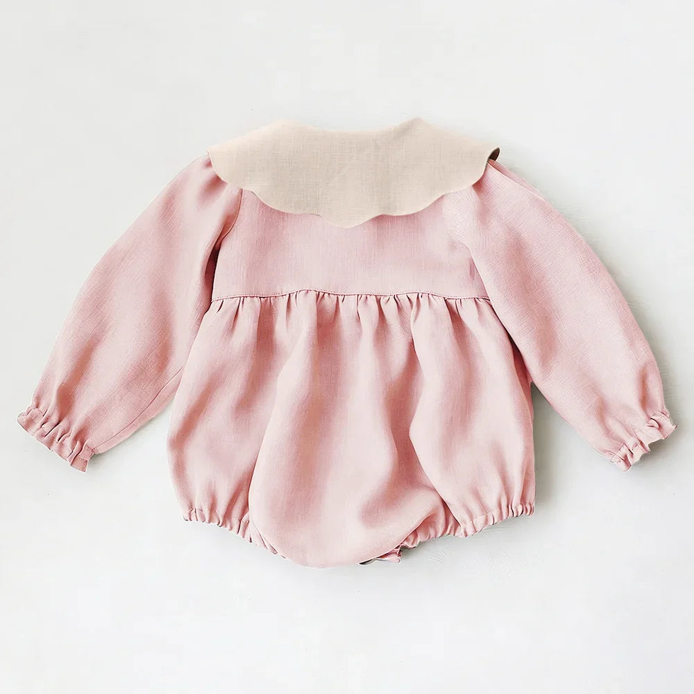 Embroidered Flap Cotton Long Sleeve Romper