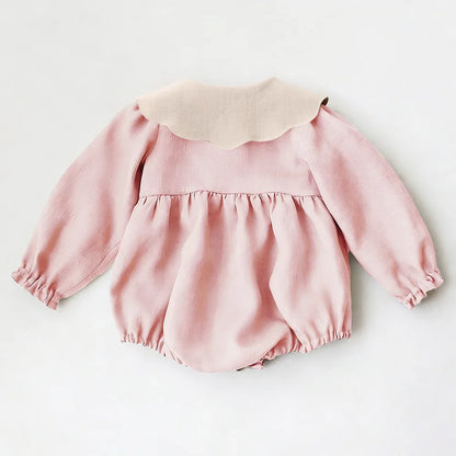 Embroidered Flap Cotton Long Sleeve Romper