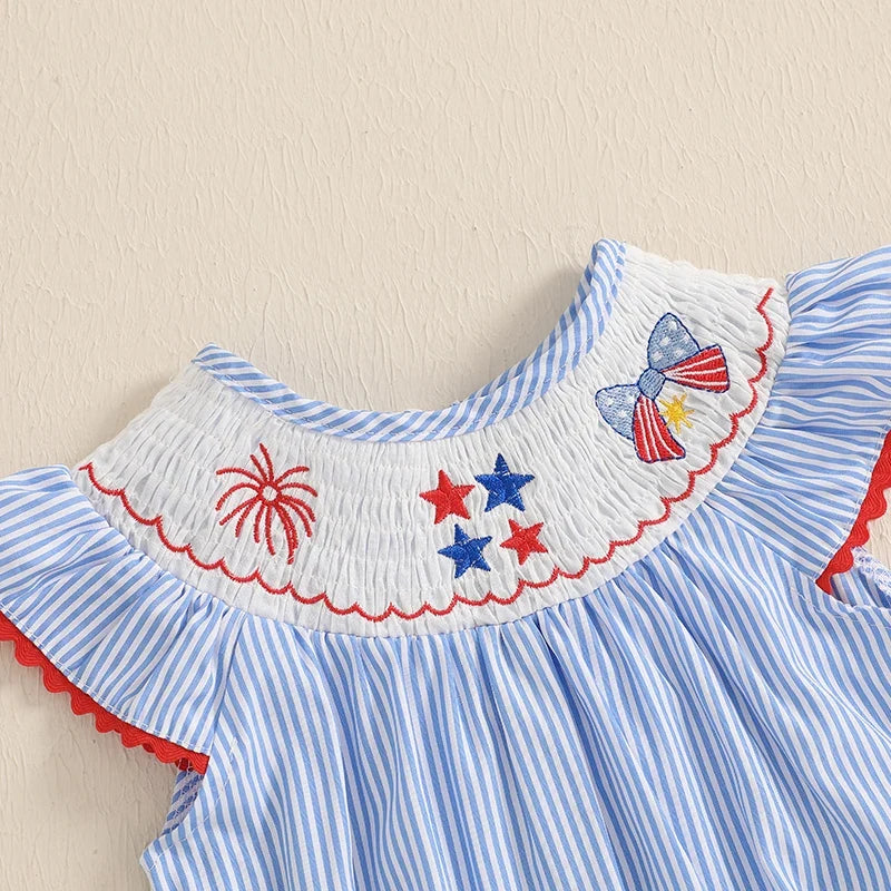 Stripe Star Embroidery Romper