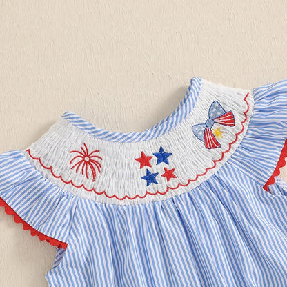 Stripe Star Embroidery Romper