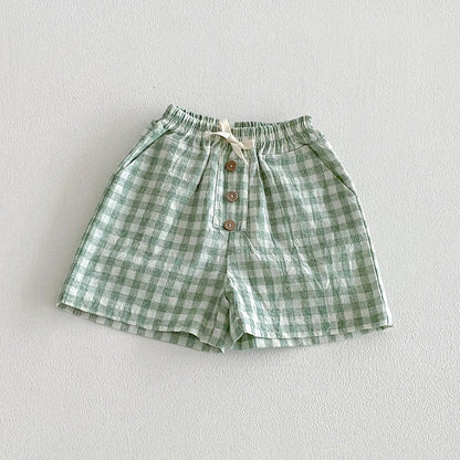 Linen Cotton Plaid Shorts