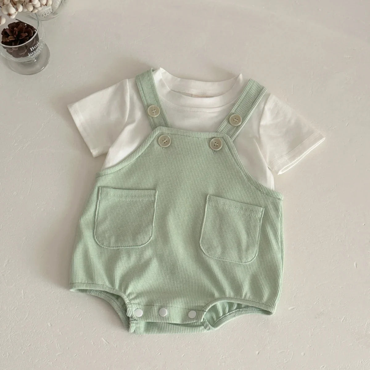 Mint T-Shirt Suspender Romper Set