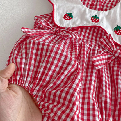 Embroidered Strawberry Collar Bodysuit