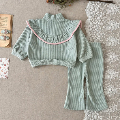 Corduroy Color block Pants Set