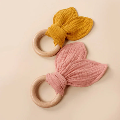 Muslin Wooden Ring Teething Set