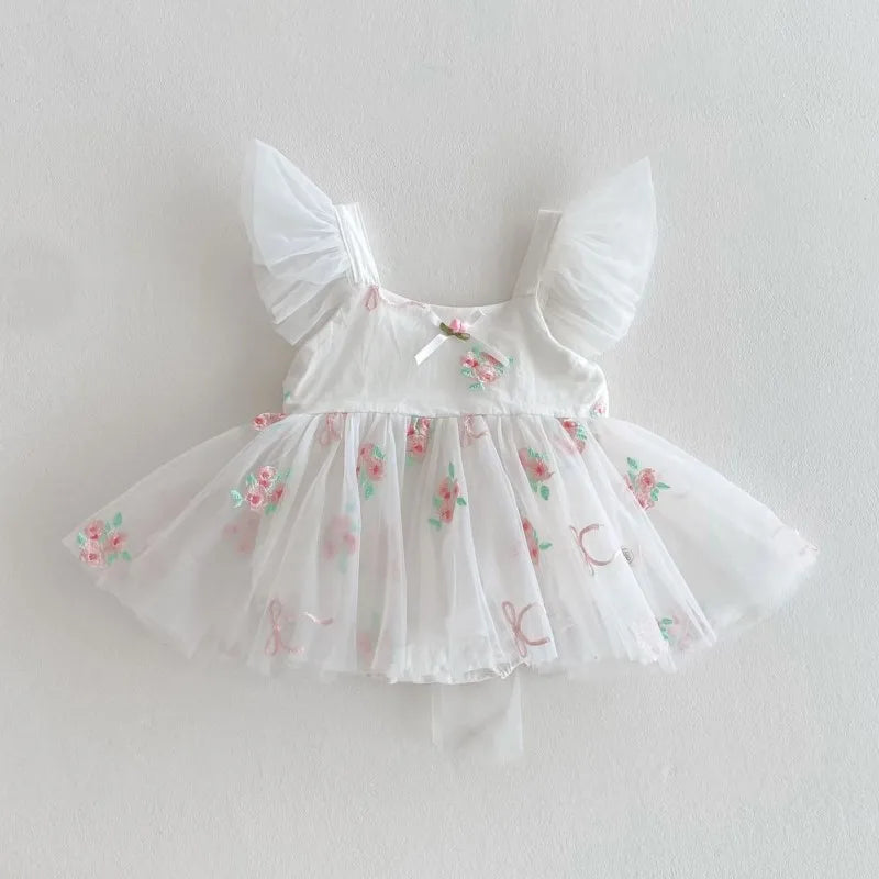 Fly Sleeve Floral Tulle Dress