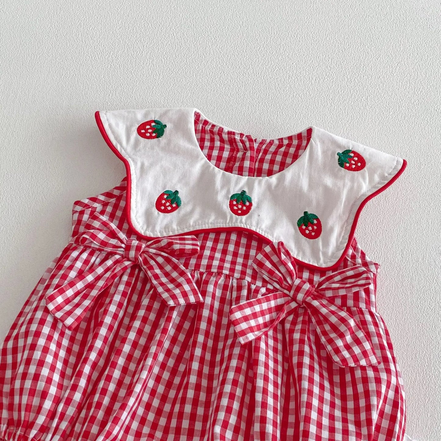 Embroidered Strawberry Collar Bodysuit