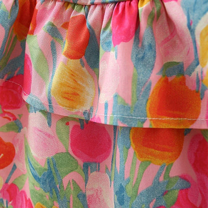 Layered Cotton Floral Dress w Hat