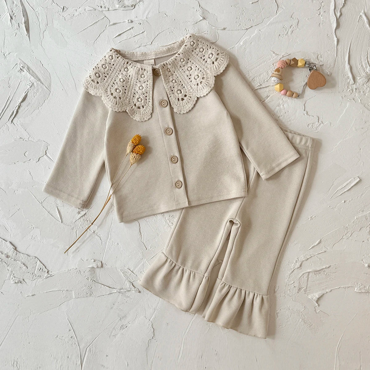 Large Lace Collar Cardigan Set