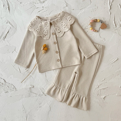 Large Lace Collar Cardigan Set