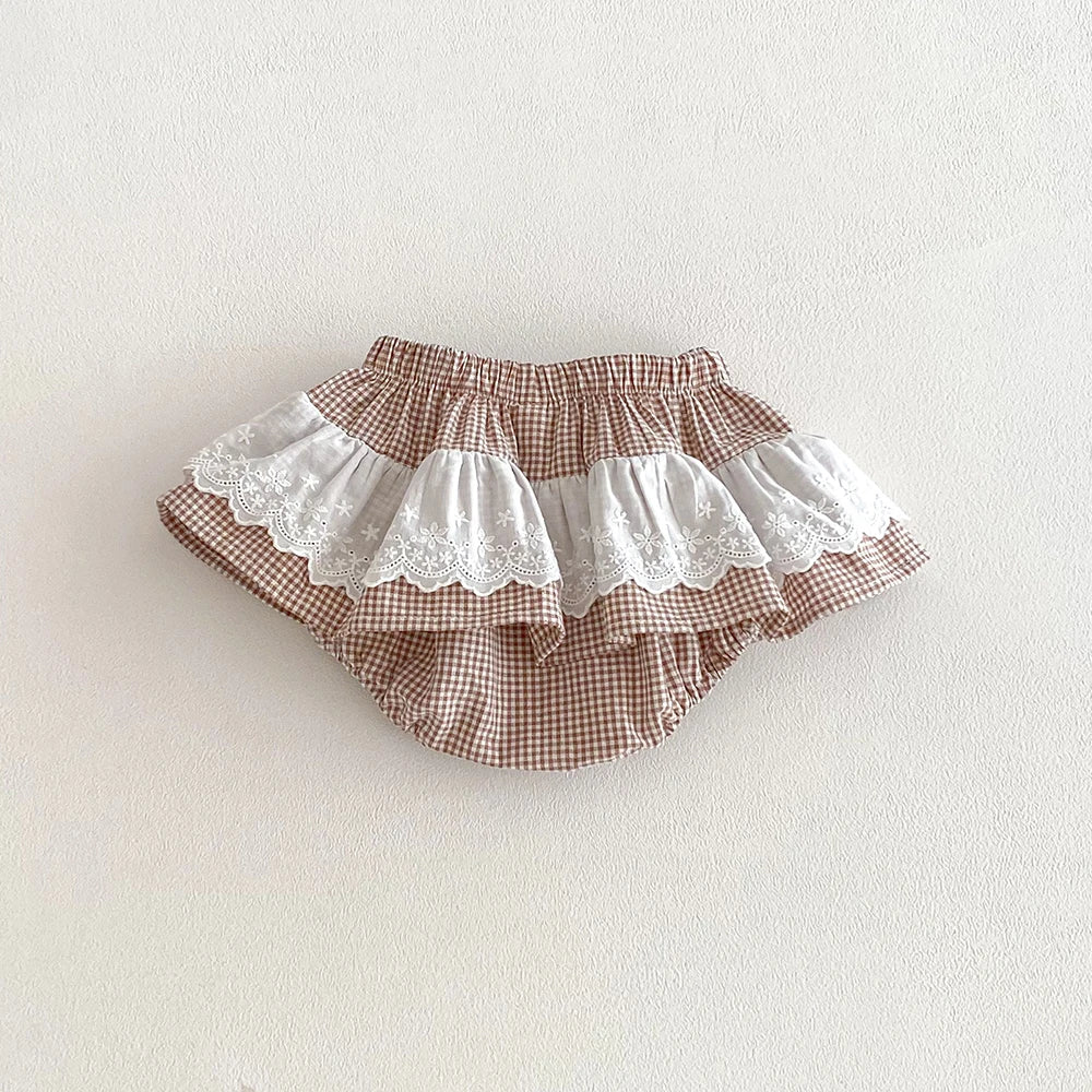 Plaid Ruffles Lace Skirt