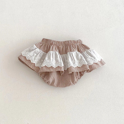 Plaid Ruffles Lace Skirt