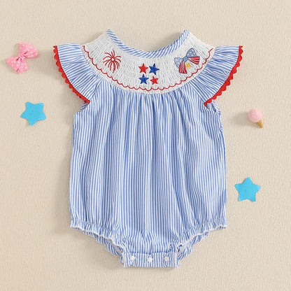 Stripe Star Embroidery Romper