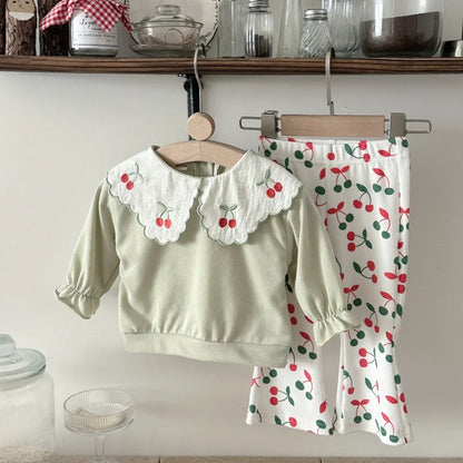 Cherry Embroidery Lapel Set