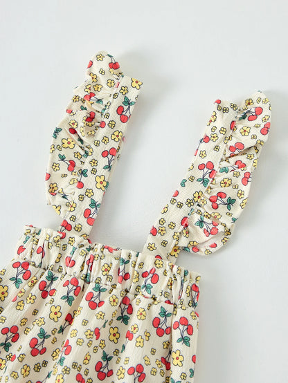 Cherry Ribbon Suspender Romper