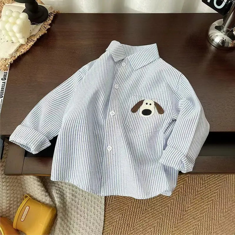 Stripe Button Up Dog Patch Shirt