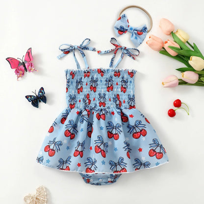 Blue Cherry Print Romper