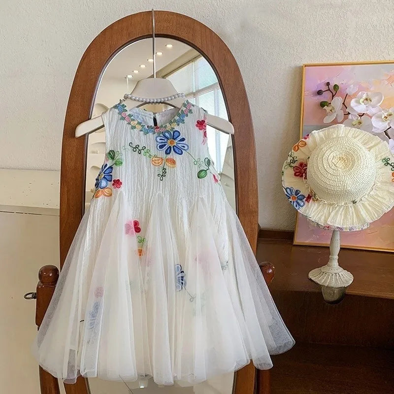 Floral Neckline Tulle Dress