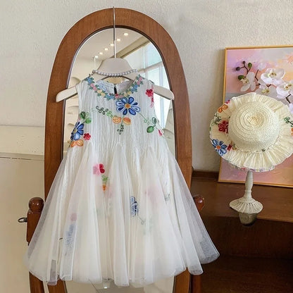 Floral Neckline Tulle Dress