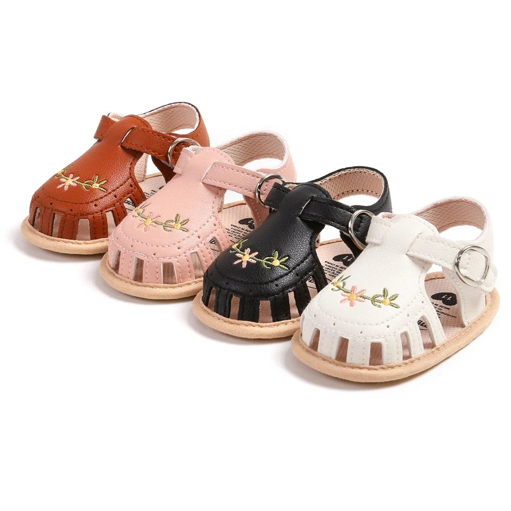 Embroidered Floral Pre-Walker Sandals
