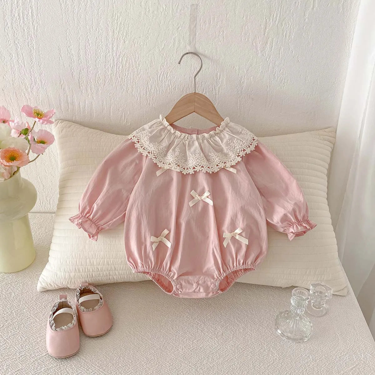 Lace Collar Ribbon Romper
